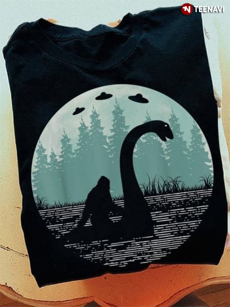 Bigfoot Loch Ness Monster Shirt, Bigfoot Rides Loch Ness Monster UFO
