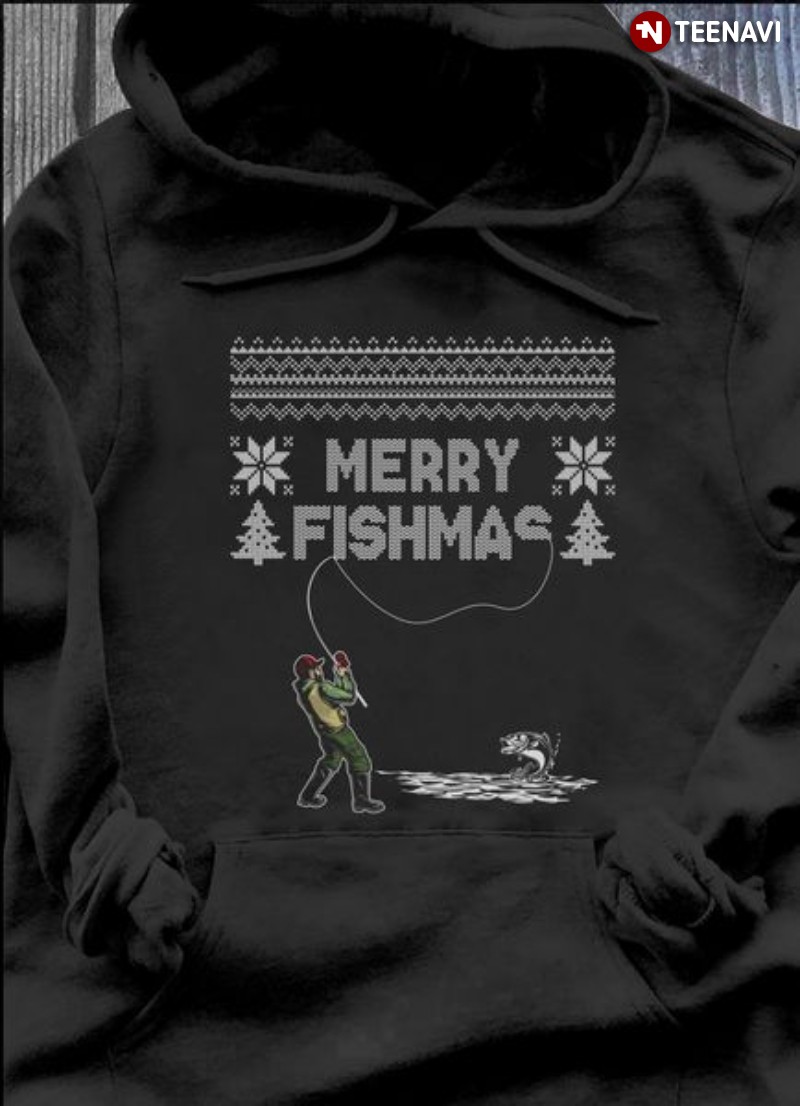 Christmas Fishing Lover Hoodie, Merry Fishmas