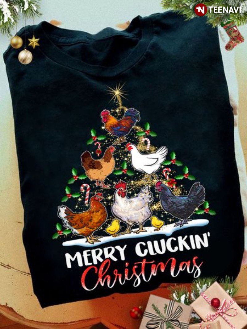 Christmas Chickens Tree Shirt, Merry Cluckin' Christmas