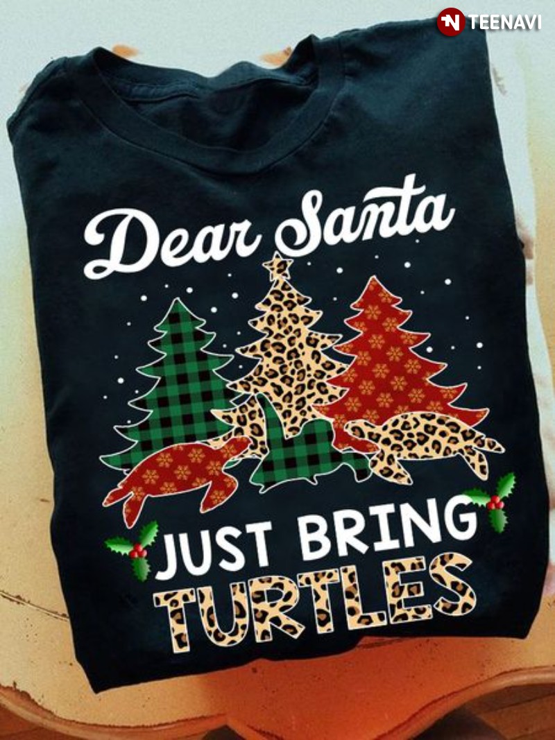 Turtle Christmas Shirt, Dear Santa Just Bring Turtles Leopard