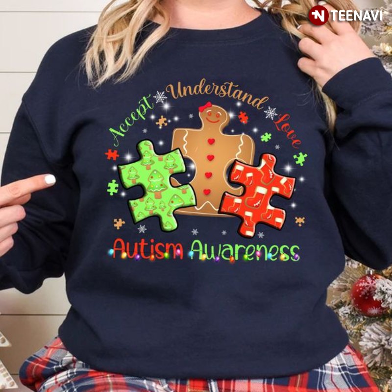 Christmas Autism Puzzles Sweatshirt, Accept Understand Love Autism Awareness