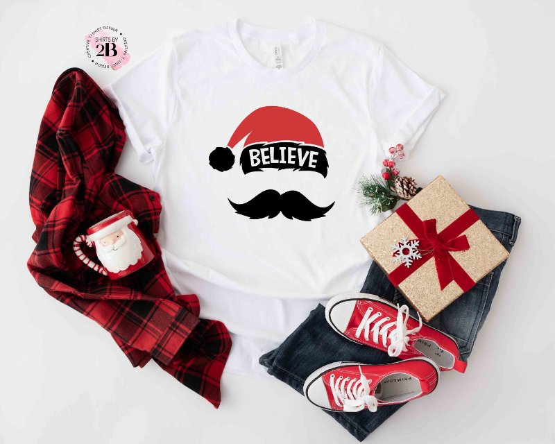 Christmas Family Shirt, Believe Santa Hat