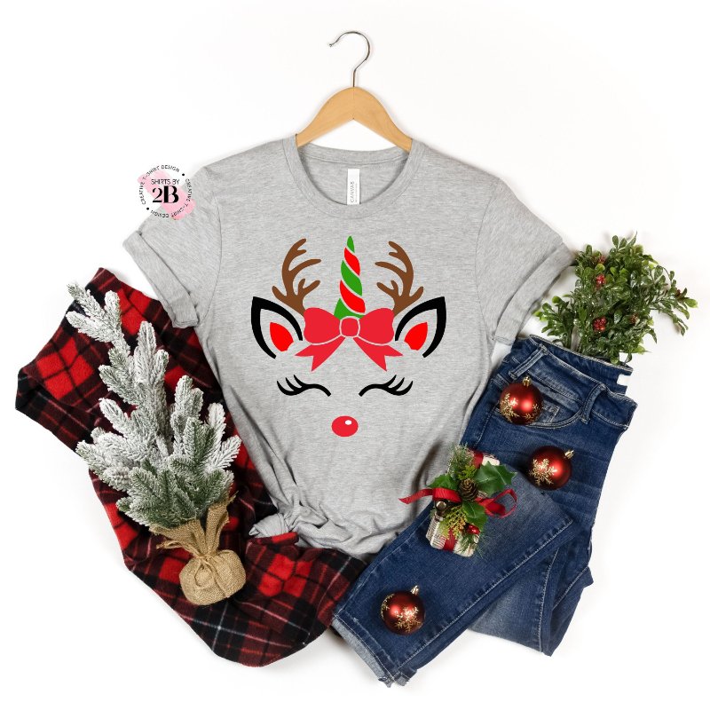 Unicorn Christmas Shirt, Lovely Unicorn With Reindeer Horns