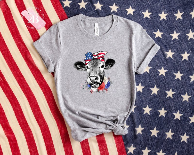 Cow 4th of July Shirt, Funny Cow With American Flag Bandana
