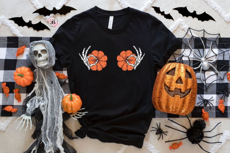 Skeleton Boobs Shirt, Halloween Skeleton Hands