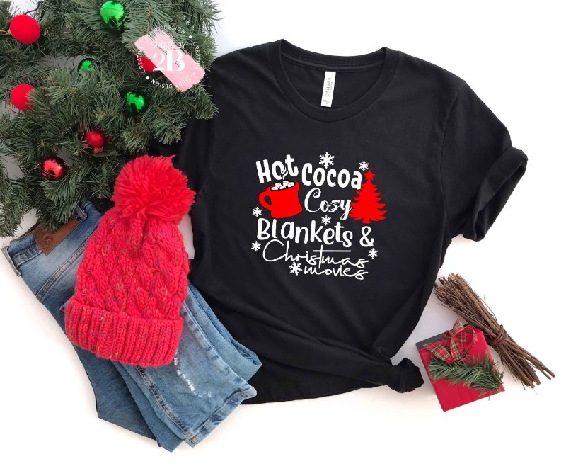 Christmas Party Shirt, Hot Cocoa Cozy Blankets & Christmas Movies