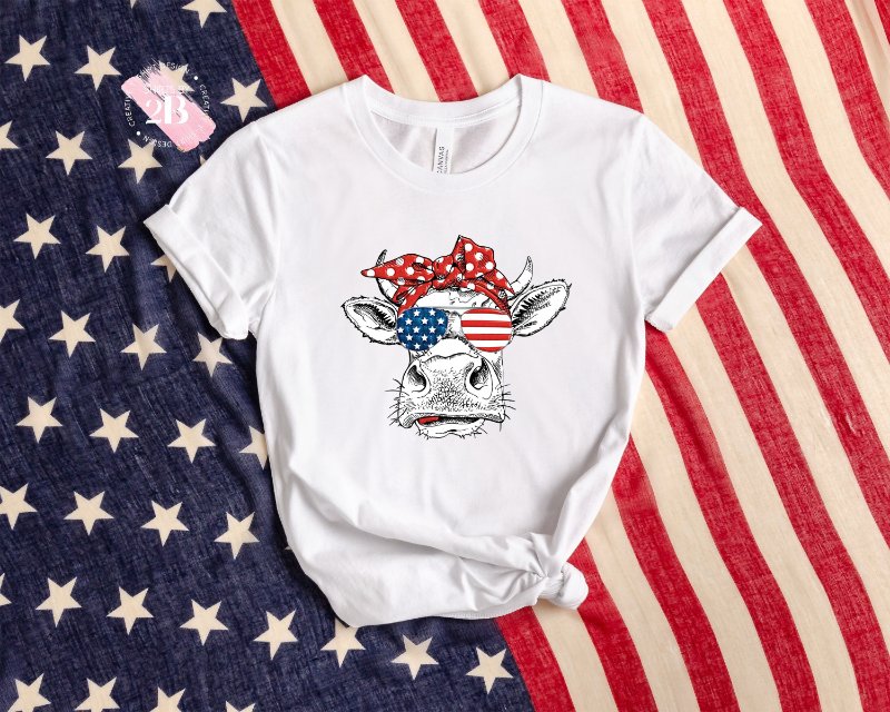Cow Independence Day Shirt, Cow With American Flag Bandana And Glasses