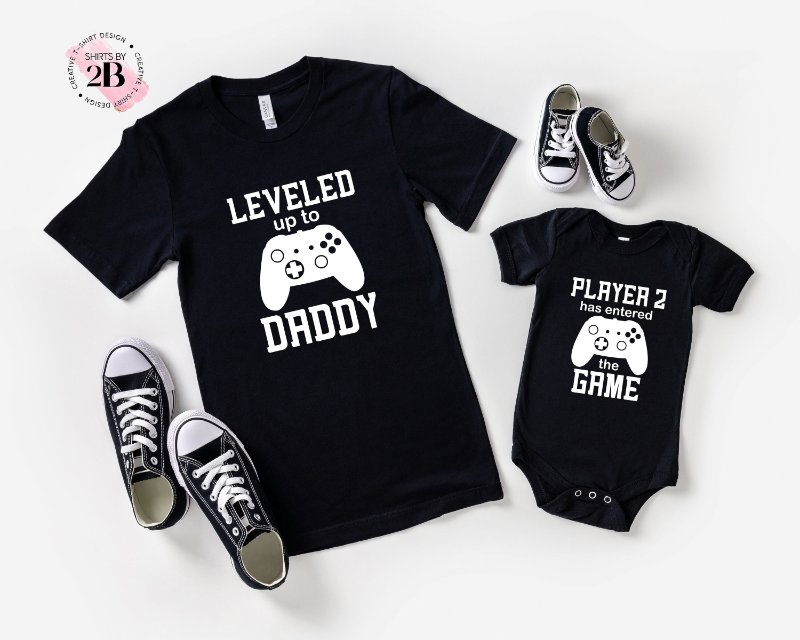 Family Matching Game Dad Shirt, Leveled Up To Daddy