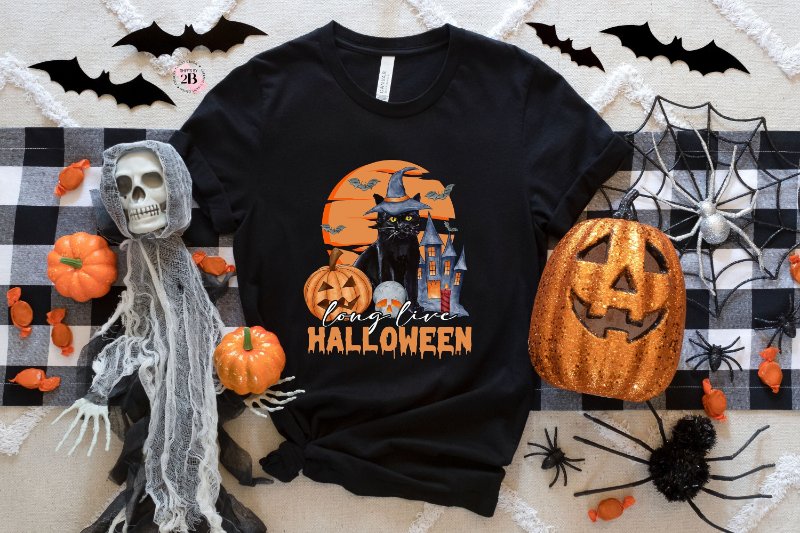 Long Live Halloween Black Cat Witch T-Shirt
