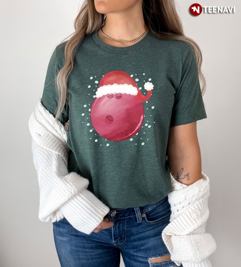 Christmas Bowling Shirt, Bowling Ball With Santa Hat