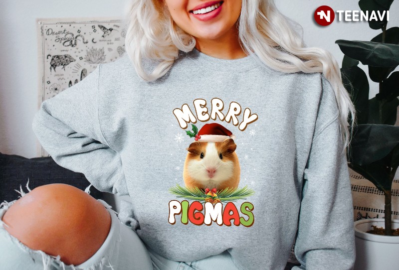 Cute Santa Guinea Pig Sweatshirt, Merry Pigmas