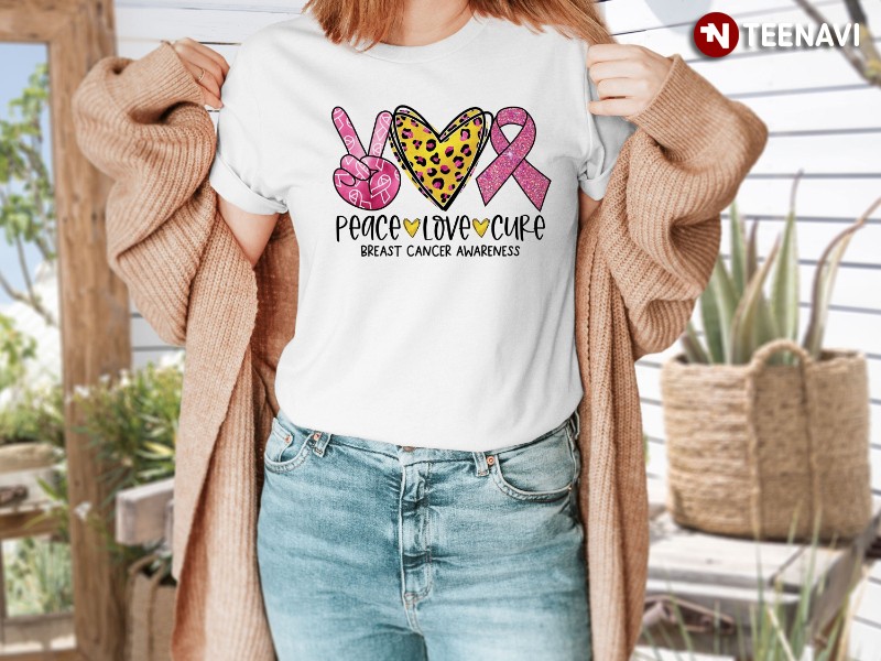 Breast Cancer Shirt, Peace Love Cure Breast Cancer Awareness