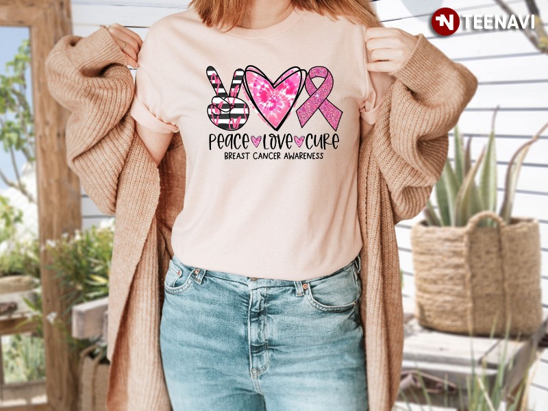Breast Cancer Awareness Month Shirt, Peace Love Cure Breast Cancer Awareness
