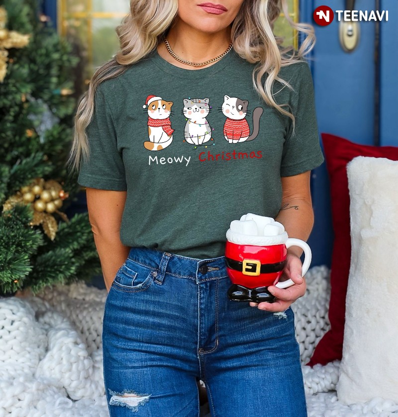 Cat Lover Christmas Shirt, Meowy Christmas