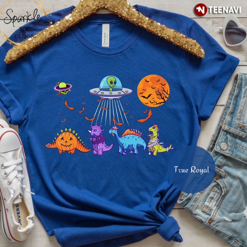 Funny Dinosaur Halloween Shirt, UFO Alien Dinosaurs