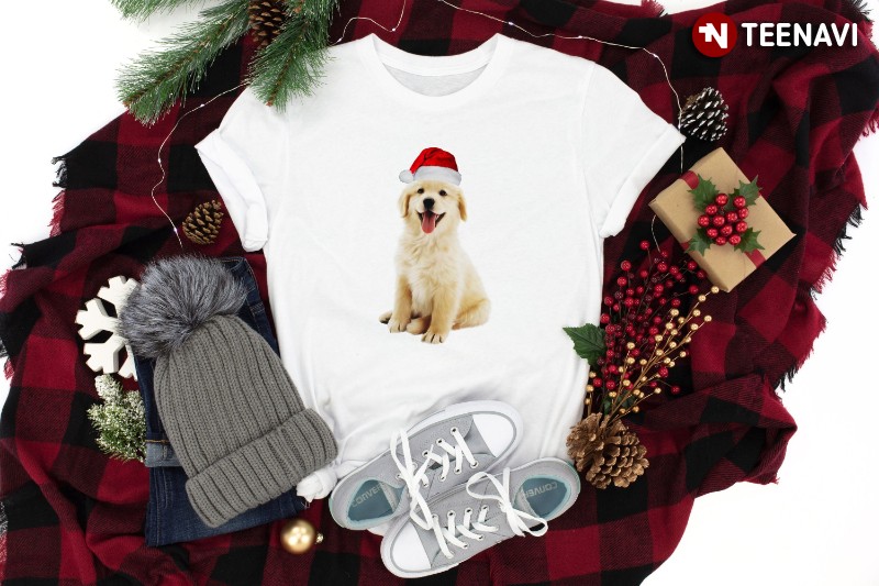 Golden Retriever Puppy Christmas Shirt, Golden Retriever Puppy With Santa Hat