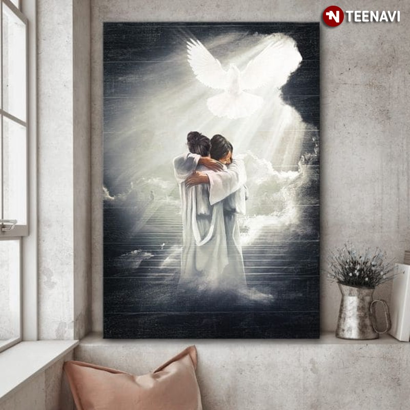 Jesus Christ Girl Dove Poster, Jesus Christ Welcoming A Girl To Heaven
