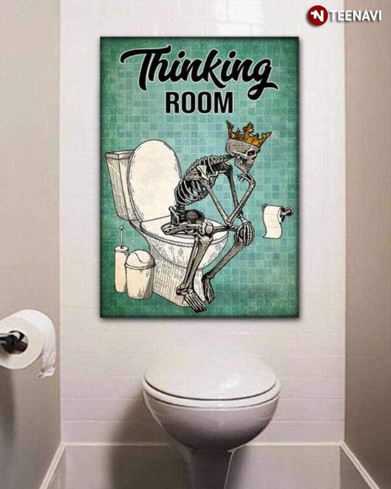 Funny Skeleton Toilet Seat Poster, Thinking Room
