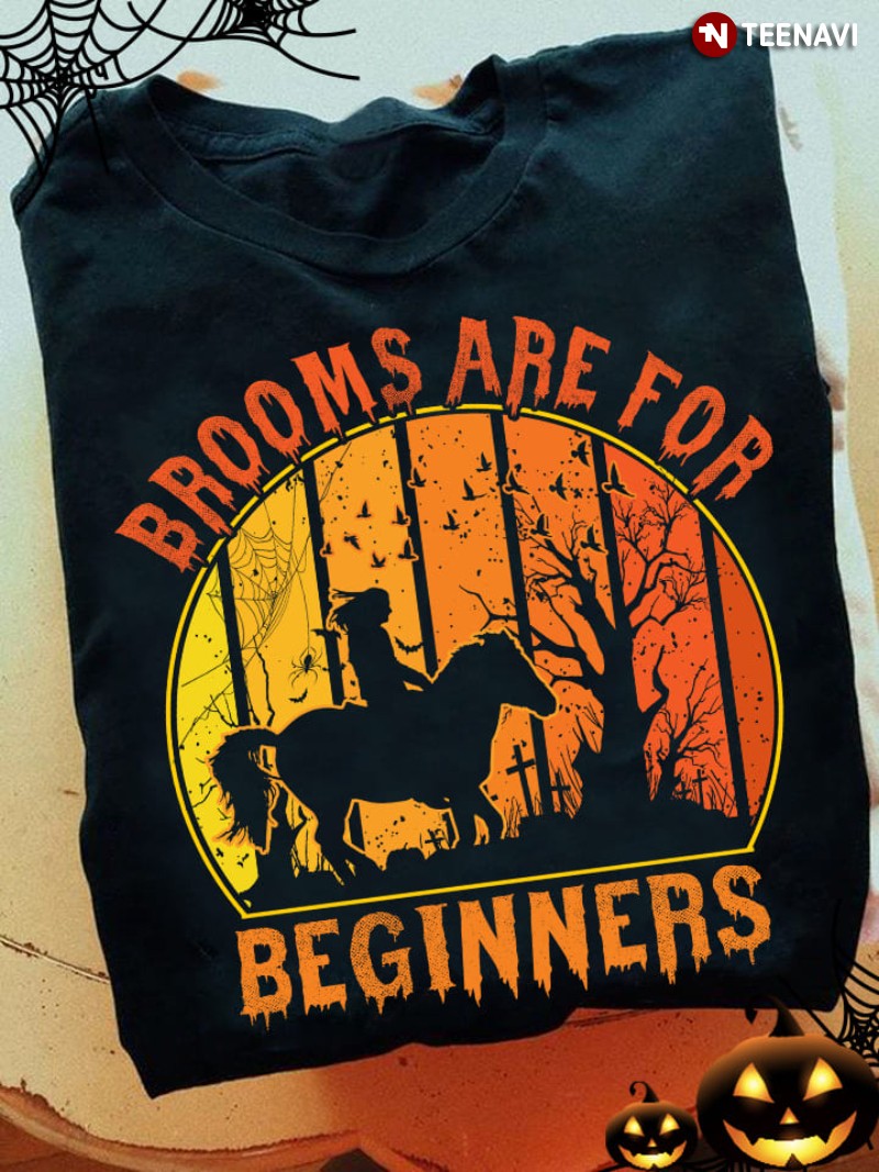 Halloween Female Horse Rider Shirt, Brooms Are For Beginners