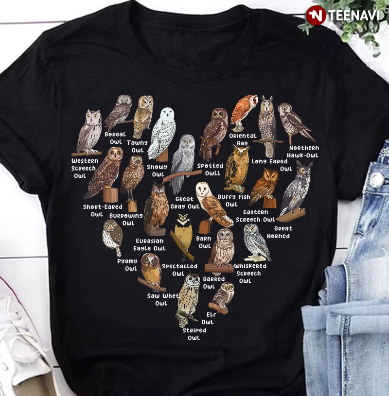 Owl Lover Heart Shirt, Types of Owls