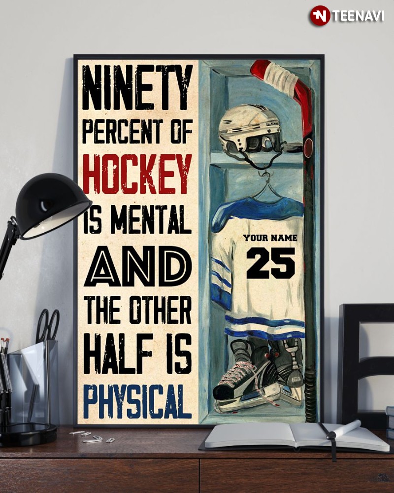 Personalized Hockey Player Poster, Ninety Percent Of Hockey Is Mental