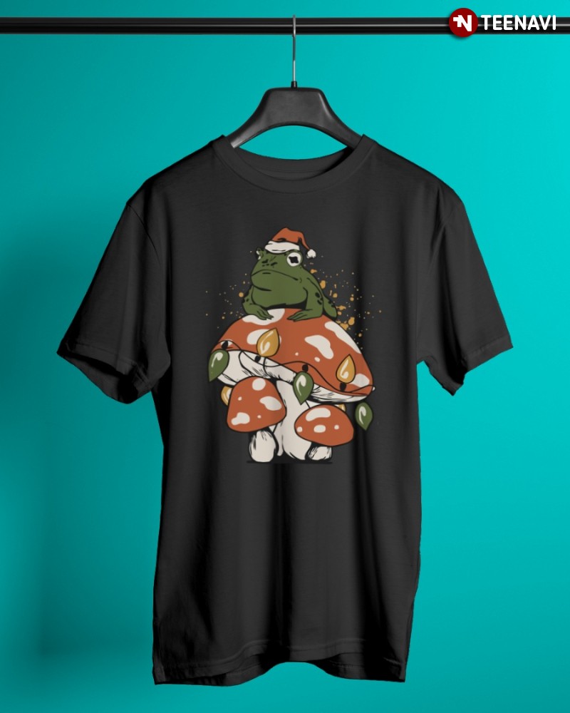 Christmas Frog Lover Shirt, Santa Frog Sitting On Mushrooms