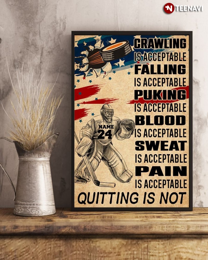 Personalized American Hockey Player Poster, Crawling Is Acceptable
