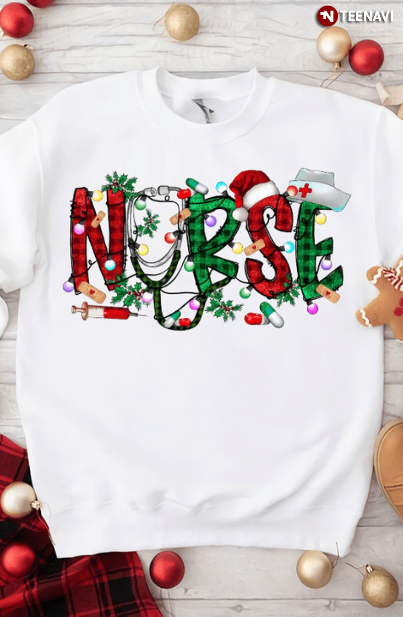 Christmas String Lights Nurse Shirt, Proud To Be A Nurse