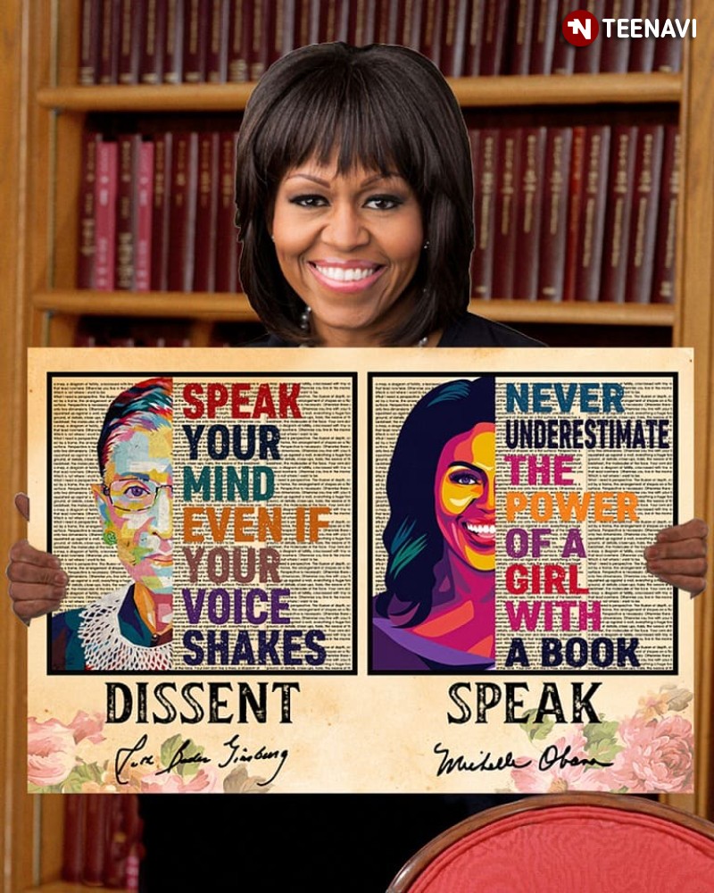Ruth Bader Ginsburg Michelle Obama Flowers Poster, Dissent Speak