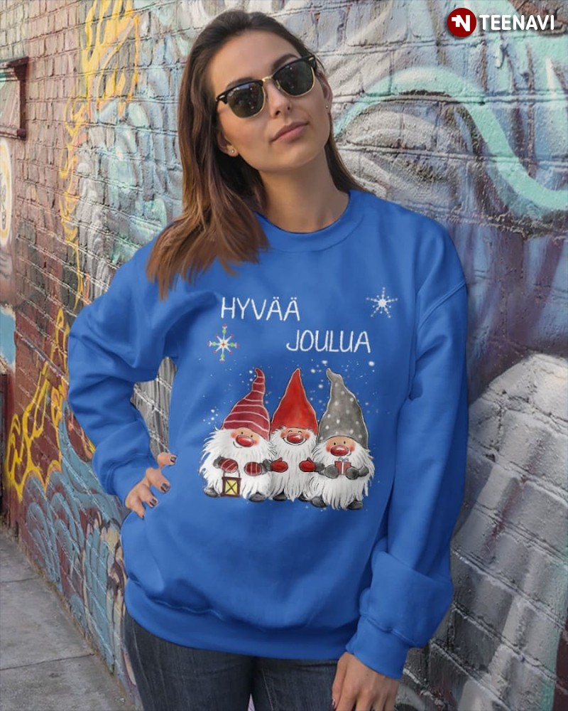 Finnish Merry Christmas Gnomes Sweatshirt, Hyvää Joulua