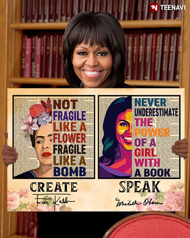 Frida Kahlo Michelle Obama Flowers Poster, Create Speak