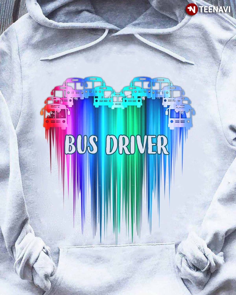 Colorful Busses Heart Hoodie, Bus Driver