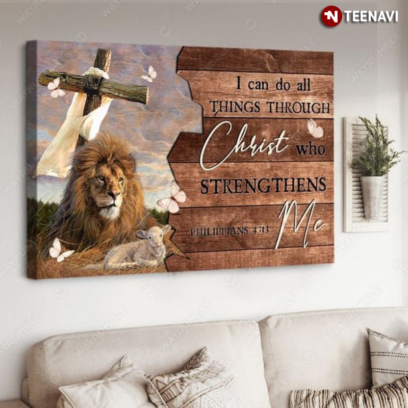 Lion Lamb Jesus Cross Poster, I Can Do All Things Through Christ Who Strengthens Me