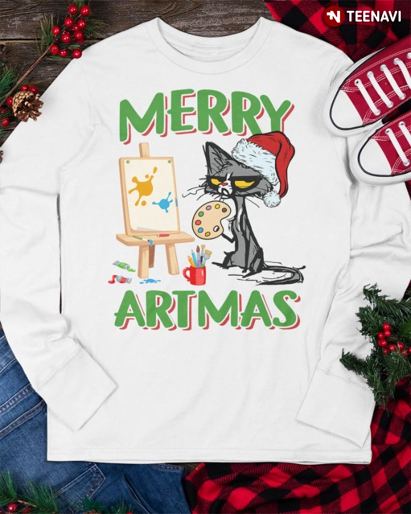 Christmas Cat Painter Sweatshirt, Merry Artmas