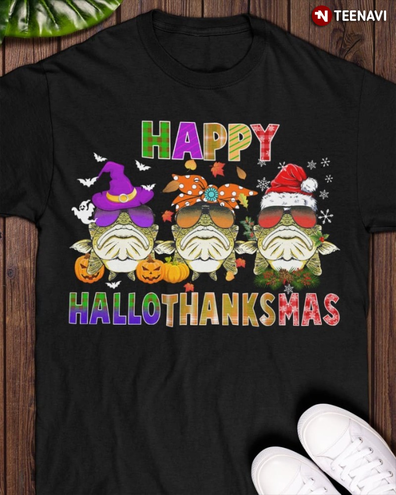 Gnomes Lover Halloween Thanksgiving Christmas Shirt, Happy Hallothanksmas