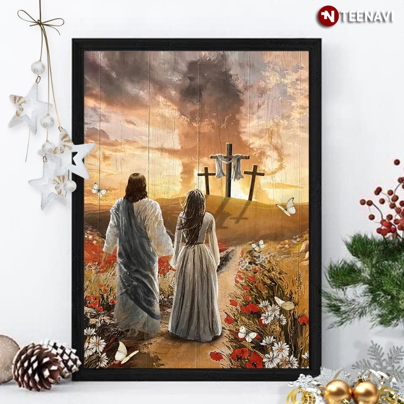 Jesus Christ Girl Lion Poster, Jesus Showing A Girl Way To Heaven