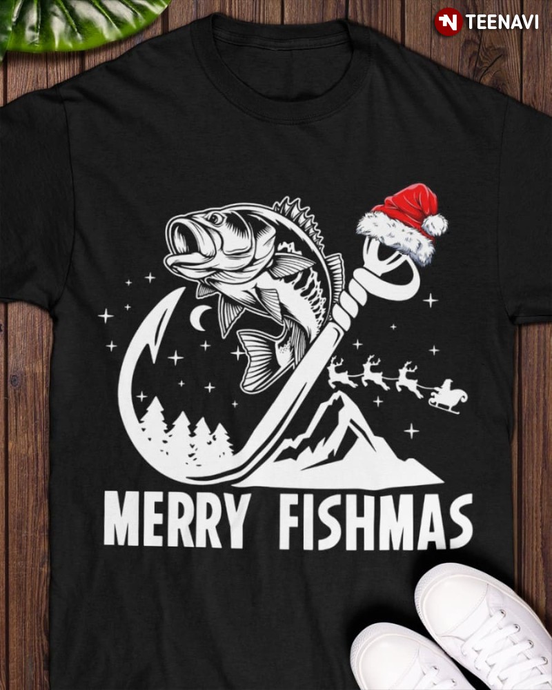 Christmas Santa Hat Fishing Lover Shirt, Merry Fishmas