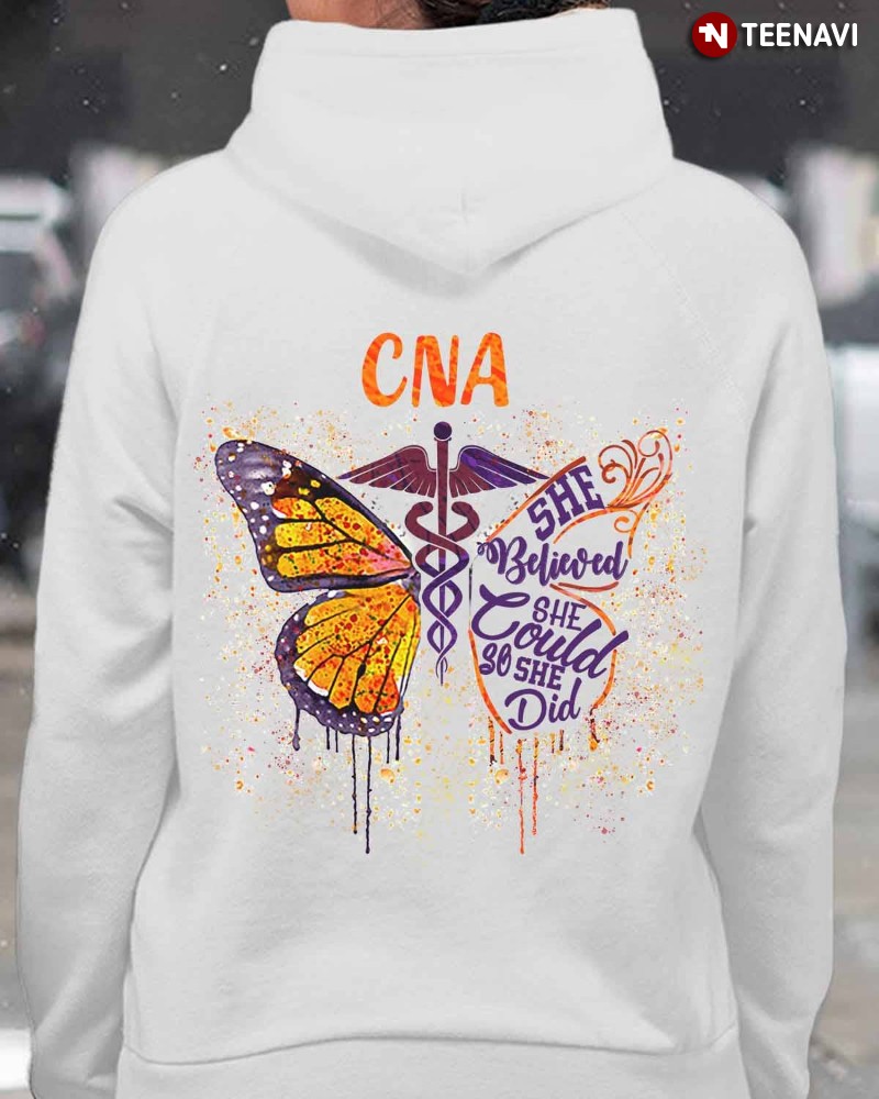 CNA Girl Shirt, Butterfly CNA She Believed She Could So She Did