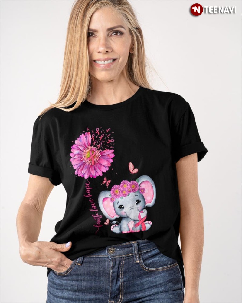 Elephant Breast Cancer Awareness Shirt, Faith Love Hope