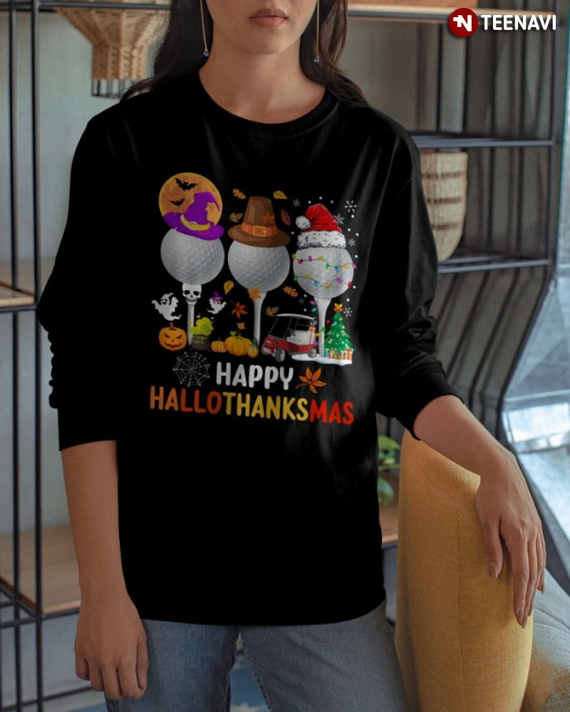 Golf Lover Halloween Thanksgiving Christmas Sweatshirt, Happy Hallothanksmas