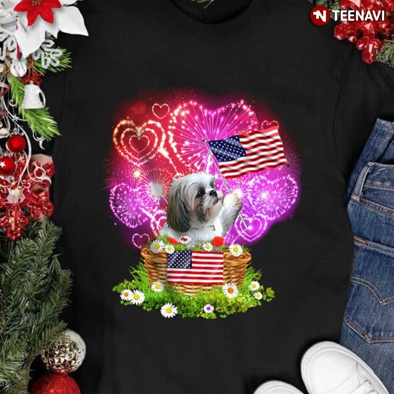 Patriotic Shih Tzu Dog American Flag Shirt, Independence Day