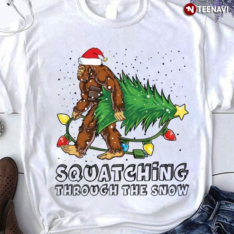 Santa Bigfoot Christmas Shirt, Squatching Through The Snow