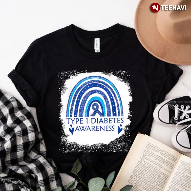 T1D Awareness Shirt, Blue Rainbow Type 1 Diabetes Awareness