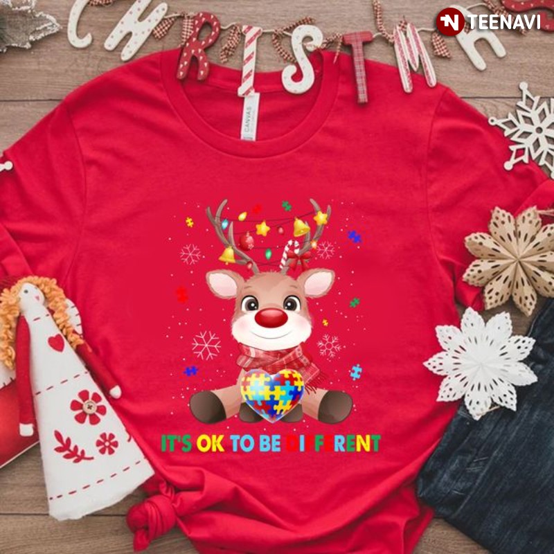 Reindeer Autism Awareness Christmas Sweatshirt, It’s Ok To Be Different
