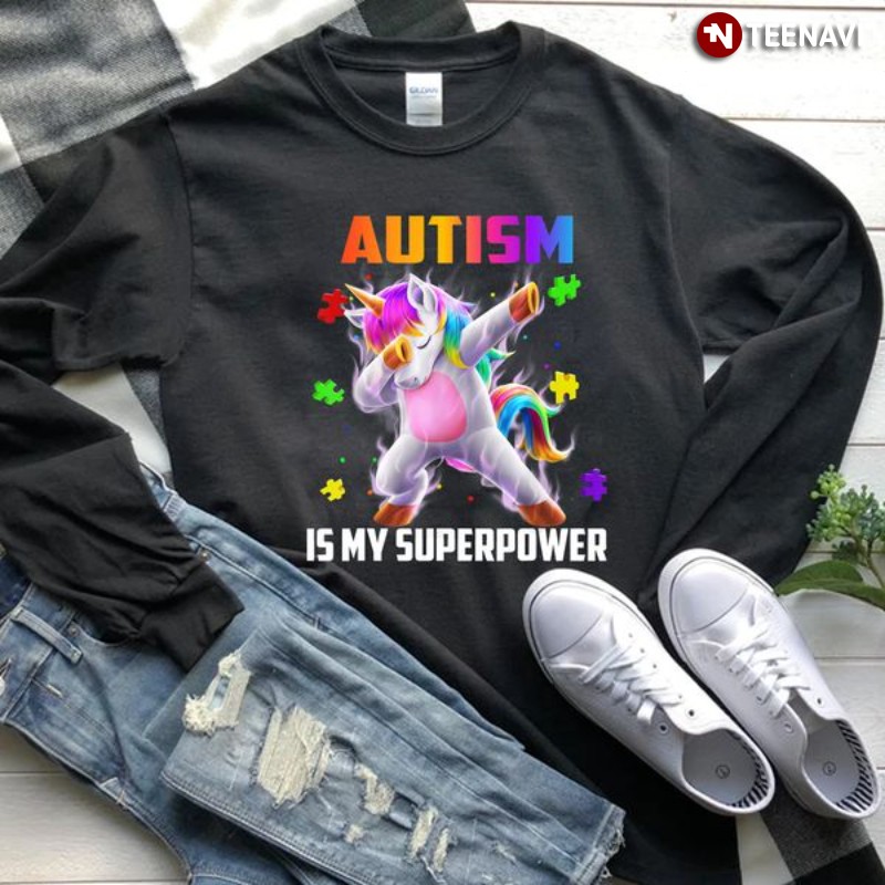 Dabbing Unicorn Autism Awareness Sweatshirt, Autism Is My Superpower