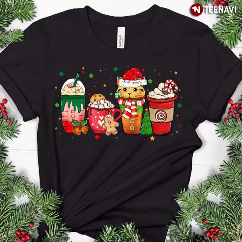 Christmas Drink Cat Lover Shirt, Merry Catmas