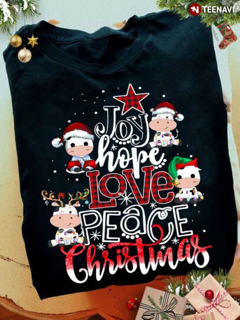 Christmas Cow Lover Shirt, Joy Hope Love Peace Christmas