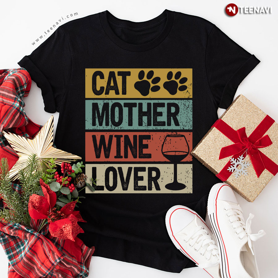 Vintage Cat Mother Wine Lover T-Shirt