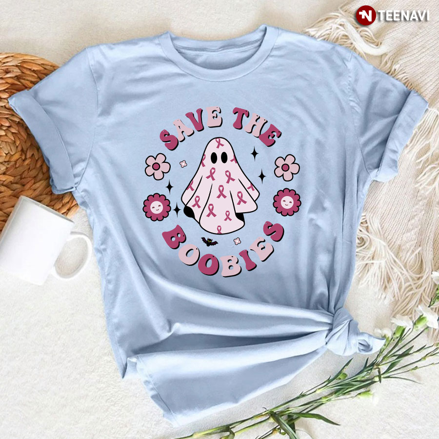 Ghost Save The Boobies Breast Cancer Awareness Halloween T-Shirt