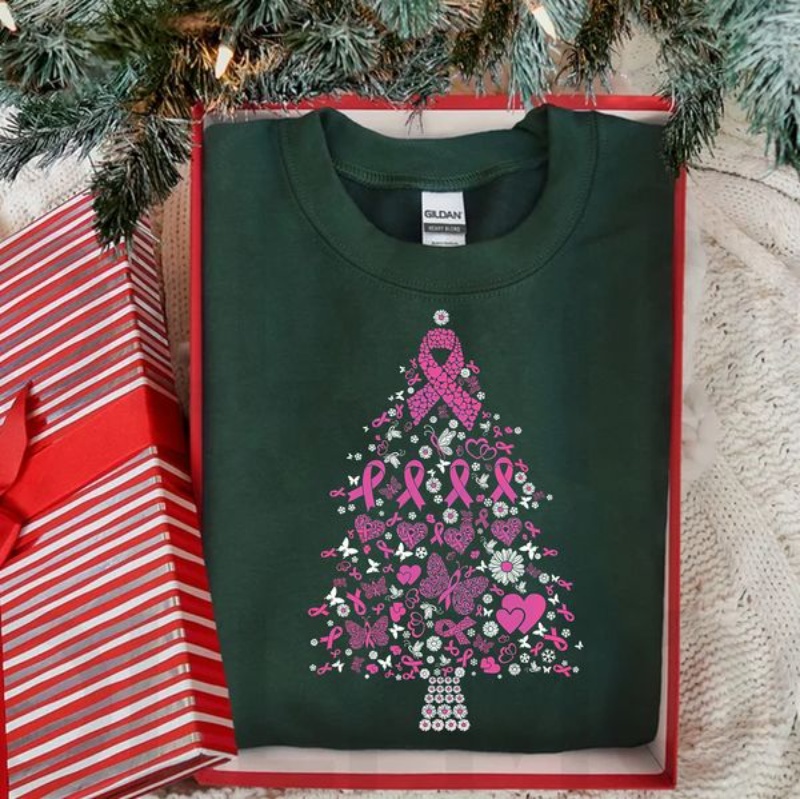 Breast Cancer Awareness Christmas Shirt, Christmas Tree
